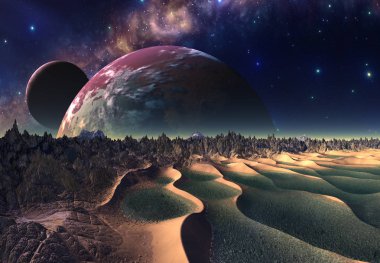 3D Yapılandırılmış Fantezi Uzaylı Manzarası - 3D Görüntü