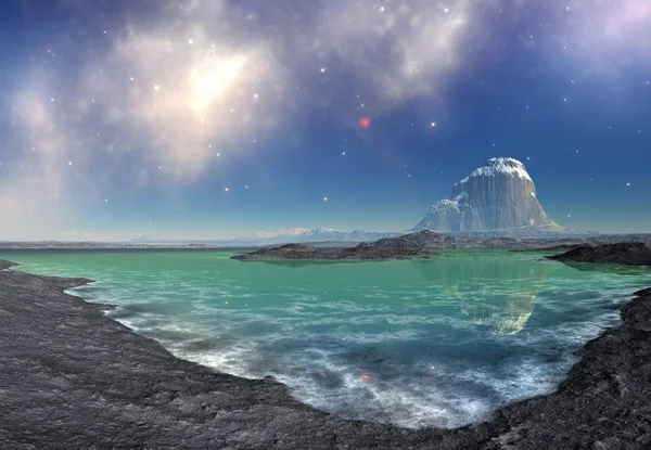 Renderizado Fantasia Alien Paisagem Ilustração — Fotografia de Stock