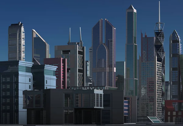 Renderowane Futurystyczny Miasto Skyline Ilustracja — Zdjęcie stockowe