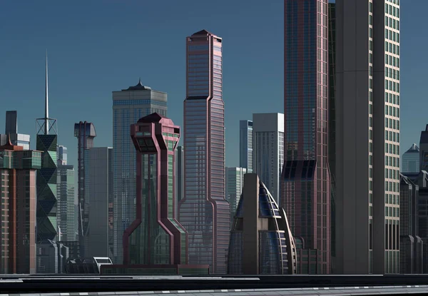 Rendered Futuristic City Skyline Illustrazione — Foto Stock
