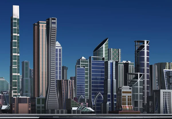 Renderowane Futurystyczny Miasto Skyline Ilustracja — Zdjęcie stockowe