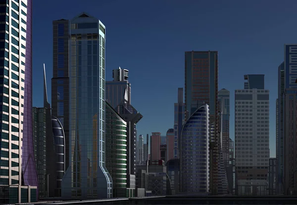 Rendered Futuristic City Skyline Illustrazione — Foto Stock