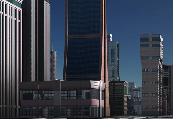 Renderelt Futurisztikus Város Skyline Illusztráció Stock Kép