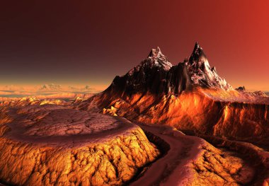 3D Hazırlanmış Fantezi Dağ Manzarası - 3D Görüntü