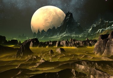 3D Yapılandırılmış Fantezi Uzaylı Manzarası - 3D Görüntü