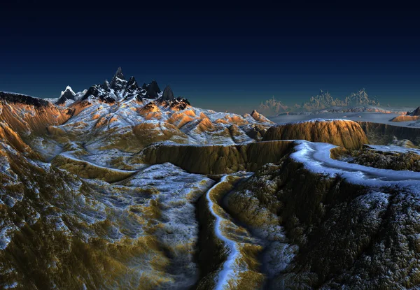 Rendered Fantasy Mountain Landskap Illustration — Stockfoto
