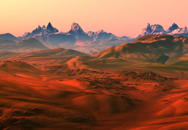 Işlenmiş Kırmızı Çöl Manzara Çizim — Stok fotoğraf