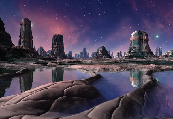 Rendered Fantasy Utomjordiskt Landskap Illustration — Stockfoto