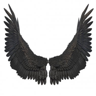 Beyaz Arka Plan 3d Rendered Siyah Fantasy Angel Wings - 3d İllüstrasyon
