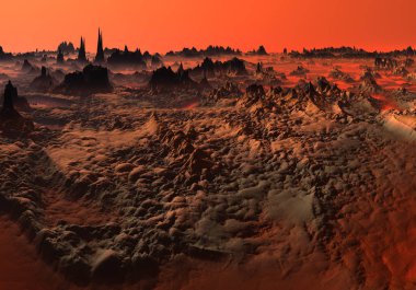 3D işlenmiş kırmızı çöl manzara - 3d çizim