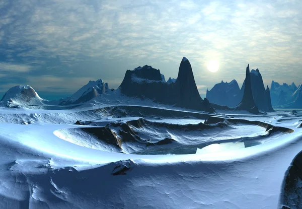 Renderowane Fantasy Zima Krajobraz Ilustracja — Zdjęcie stockowe