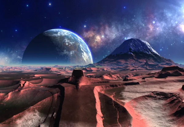 Renderizado Fantasia Alien Paisagem Ilustração — Fotografia de Stock