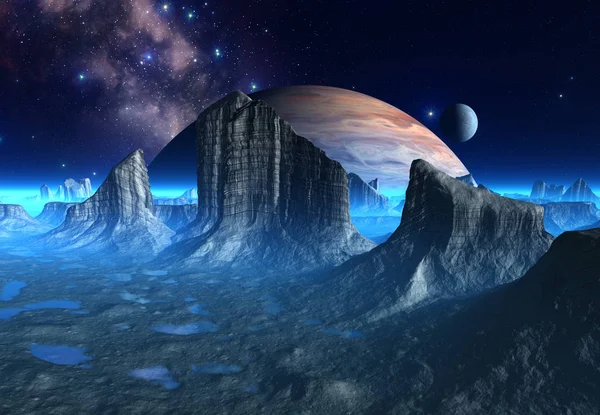 Renderizado Fantasia Alien Paisagem Ilustração — Fotografia de Stock