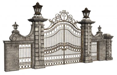 Beyaz Arka Plan 3d Rendered Dökme Demir Kapı - 3d İllüstrasyon