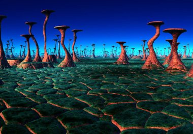 Soyut Oluşumlar ile 3d Rendered Fantasy Alien Manzara - 3d İllüstrasyon