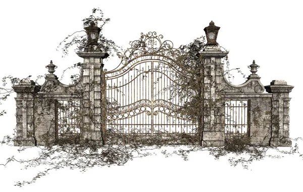 Rendered Cast Iron Gate White Background Illustration — Stock Photo, Image