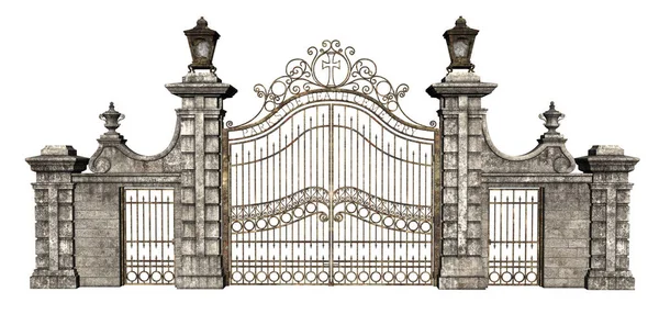 Beyaz Arka Plan 3d Rendered Dökme Demir Kapı - 3d İllüstrasyon