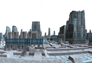 3d Beyaz Arka Plan Üzerinde Fütüristik Şehir Silueti Rendered - 3d İllüstrasyon