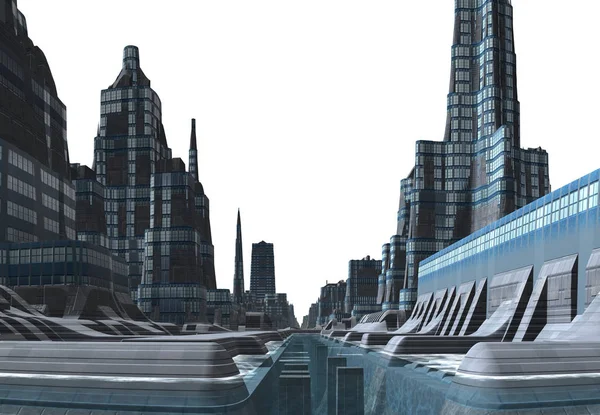 Återges Futuristiska City Skyline Vit Bakgrund Illustration — Stockfoto