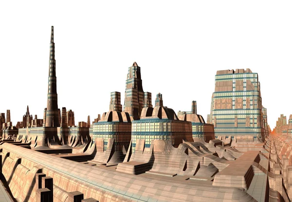 Renderizado Futuristic City Skyline Sobre Fondo Blanco Ilustración — Foto de Stock