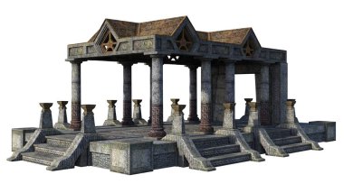 Beyaz Arka Plan Üzerinde Kelt Sembolleri ile 3d render Fantasy Temple - 3d İllüstrasyon