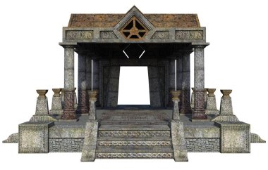 Beyaz Arka Plan Üzerinde Kelt Sembolleri ile 3d render Fantasy Temple - 3d İllüstrasyon