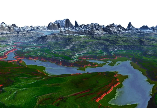 Rendered Fantasy Mountain Landscape White Background Illustration — Stock Photo, Image