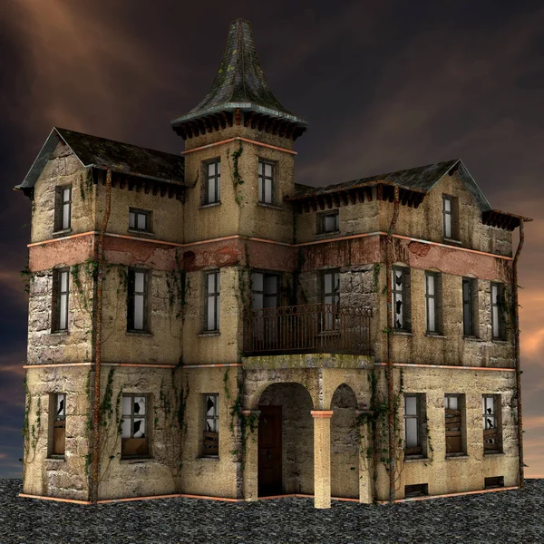 3Dレンダリングされた夜に古い放棄された建物 3Dイラスト — ストック写真