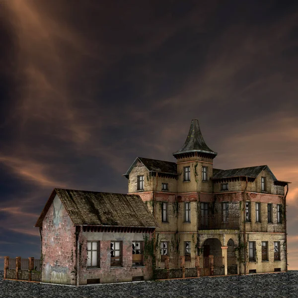 Edificio Abandonado Por Noche Ilustración — Foto de Stock