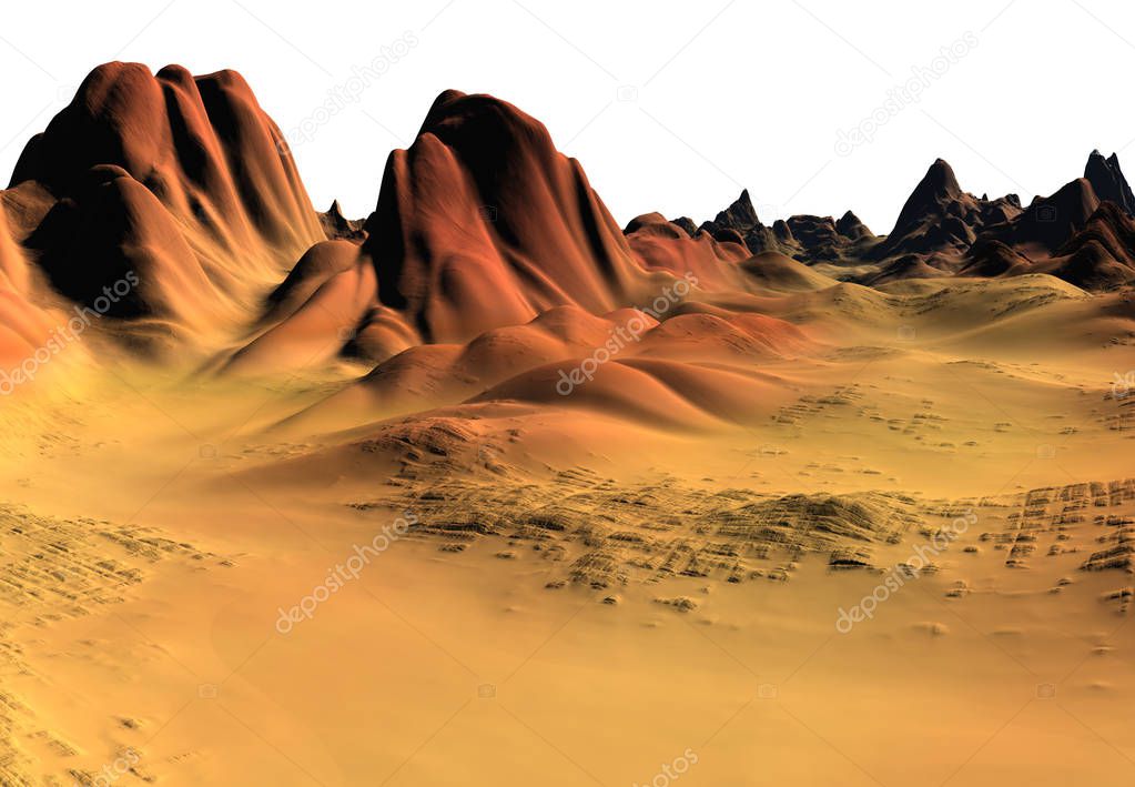3D Rendered Fantasy Desert Landscape on White Background  - 3D Illustration