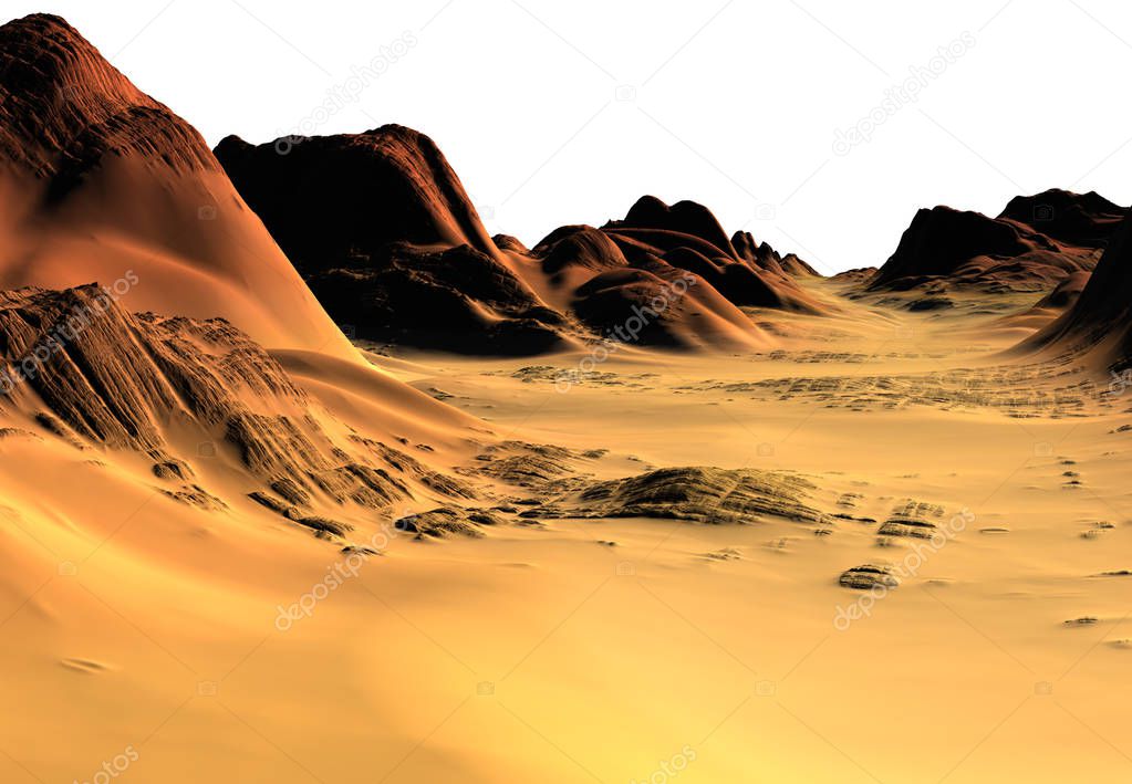 3D Rendered Fantasy Desert Landscape on White Background  - 3D Illustration