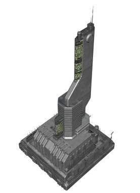 3d Rendered Fütüristik Bina Beyaz Arka Plan Izole - 3d İllüstrasyon
