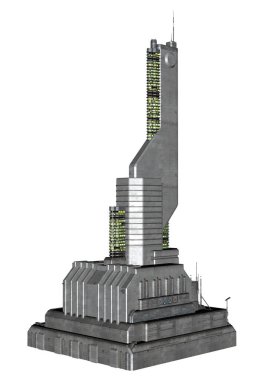 3d Rendered Fütüristik Bina Beyaz Arka Plan Izole - 3d İllüstrasyon