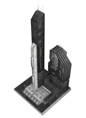 3d Rendered Fütüristik Bina Beyaz Arka Plan Izole - 3d İllüstrasyon