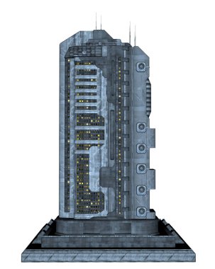 3d Rendered Fütüristik Bina Beyaz Arka Plan Izole - 3d İllüstrasyon