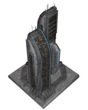 3d Rendered Fütüristik Bina Beyaz Arka Plan Izole - 3d İllüstrasyon