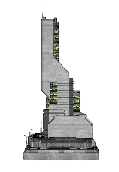 Gerendertes Futuristisches Gebäude Isoliert Auf Weißem Hintergrund Illustration — Stockfoto