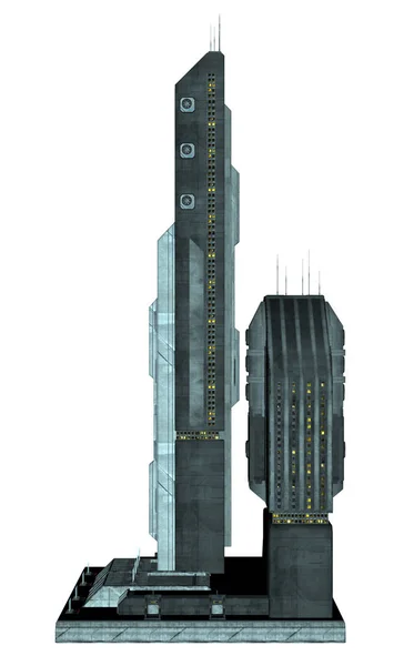 Renderowane Futurystyczny Budynek Białym Tle Ilustracja — Zdjęcie stockowe