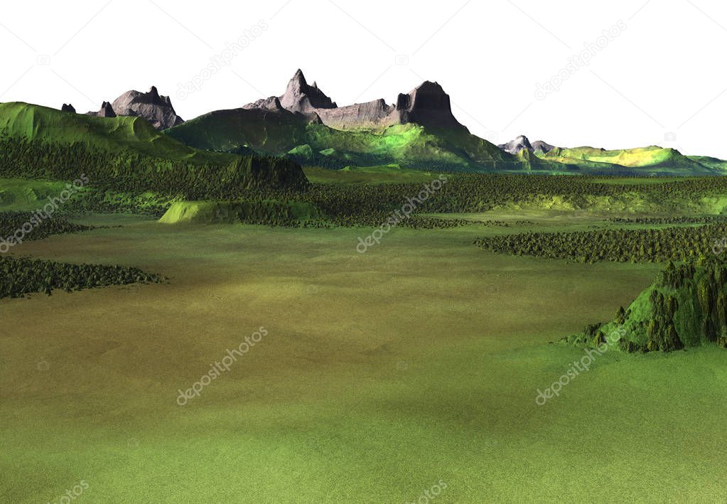 3D Rendered Fantasy Landscape on White Background  - 3D Illustration