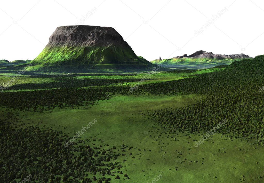 3D Rendered Fantasy Landscape on White Background  - 3D Illustration