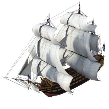 Beyaz Arka Plan üzerinde 3d Rendered Fantasy Sailing Ship - 3d İllüstrasyon