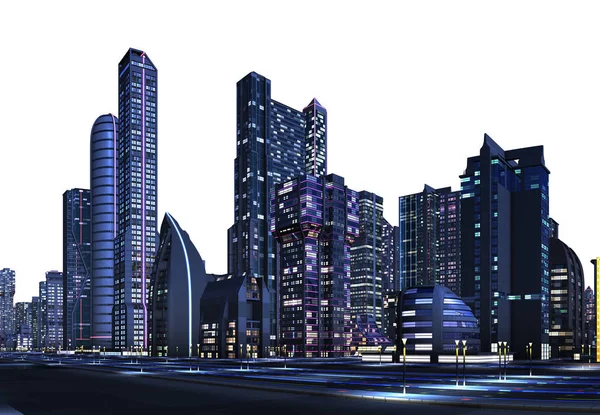 Rendered Futuristic City Skyline White Background Illustration — Stock Photo, Image
