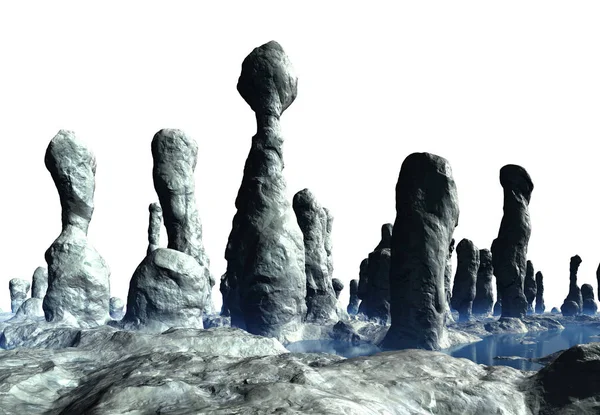 Renderowane Fantasy Alien Krajobraz Abstrakcyjne Formacje Białym Tle Ilustracja — Zdjęcie stockowe