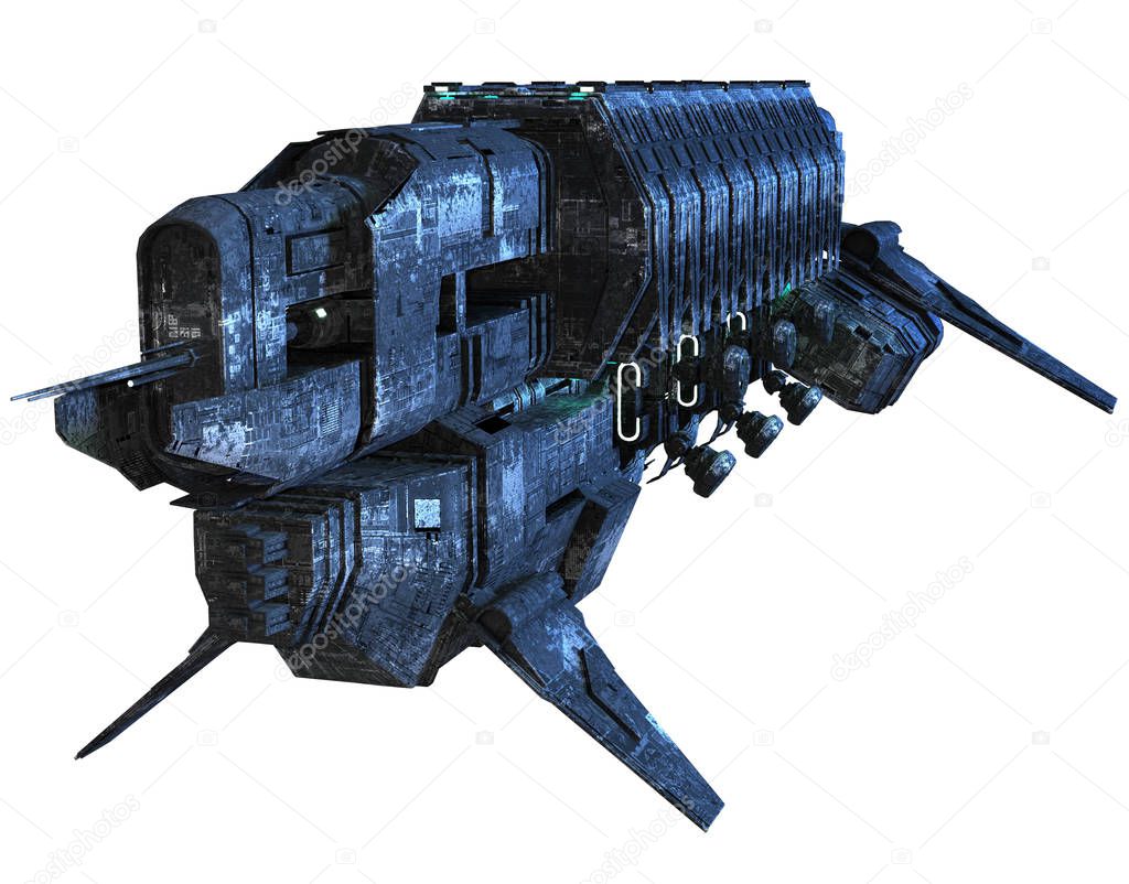 3D Rendered Fantasy Spaceship on White Background - 3D Illustration