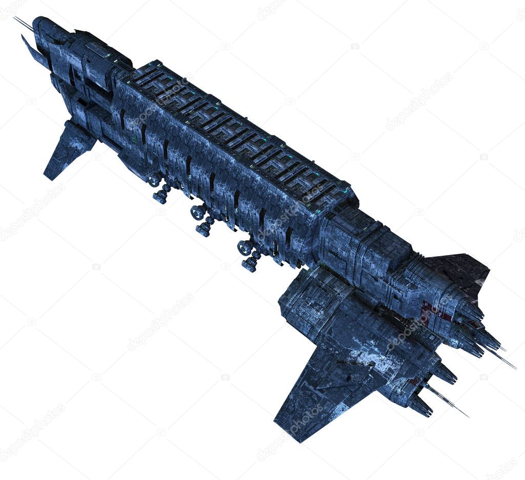 3D Rendered Fantasy Spaceship on White Background - 3D Illustration