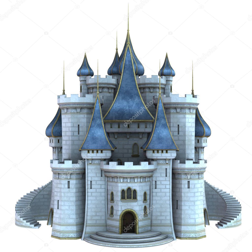 3D Rendered Fairy Tale Castle on White Background - 3D Illustration