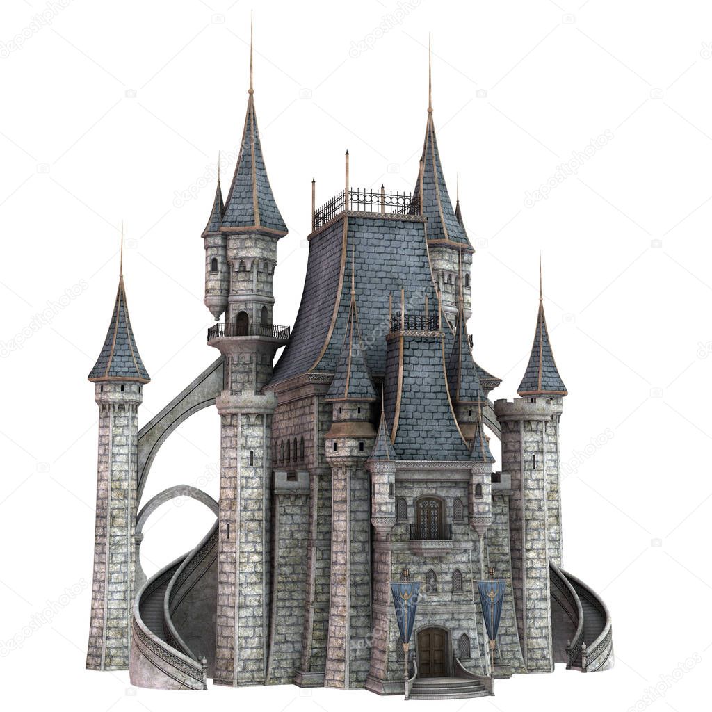 3D Rendered Fairy Tale Castle on White Background - 3D Illustration