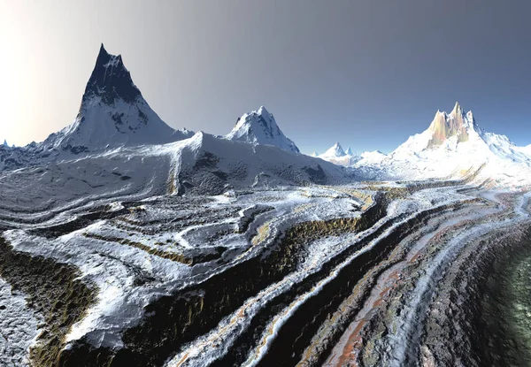 3Dレンダリングファンタジー冬の風景 3Dイラスト — ストック写真