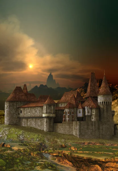 Rendered Fantasy Castle Illustration — Stok Foto