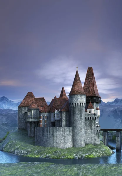 Renderizado Fantasy Castle Ilustração — Fotografia de Stock